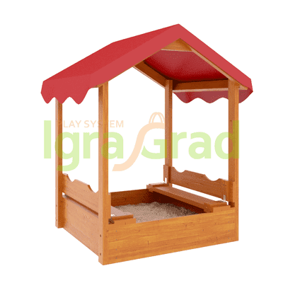 Детская деревянная песочница с тентом