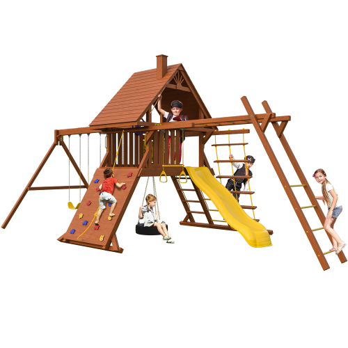 Детская площадка"Зарница с деревянной крышей + рукоход" (окрашенная)